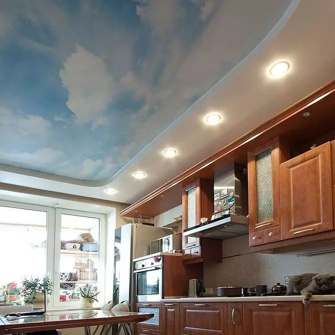 طراحی سقف کشش در آشپزخانه: 40 گزینه های مدرن 9666_8