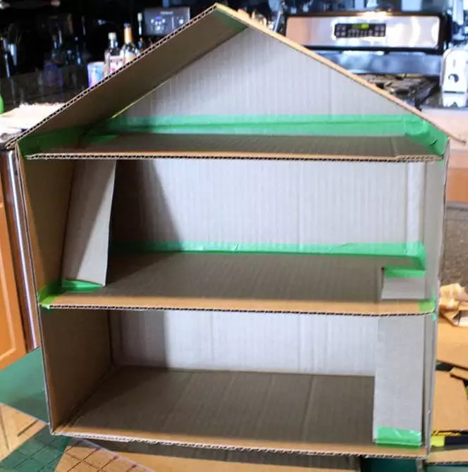 Facer unha casa de marionetas da caixa coas súas propias mans: instrucións para crear unha decoración inusual 9712_40