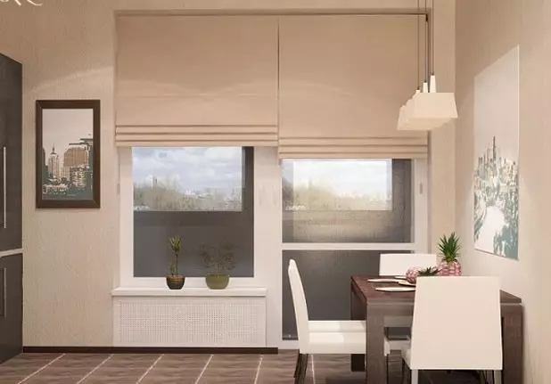 Tirai di dapur dengan balkon: 14 opsi desain 9760_35