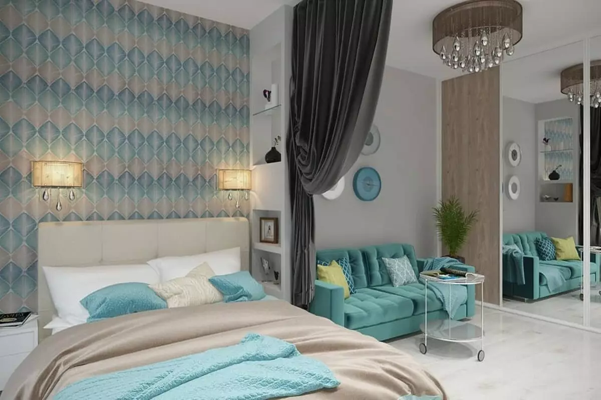 寝室のインテリアのターコイズ色の色：写真と70の新鮮なアイデア 9773_11