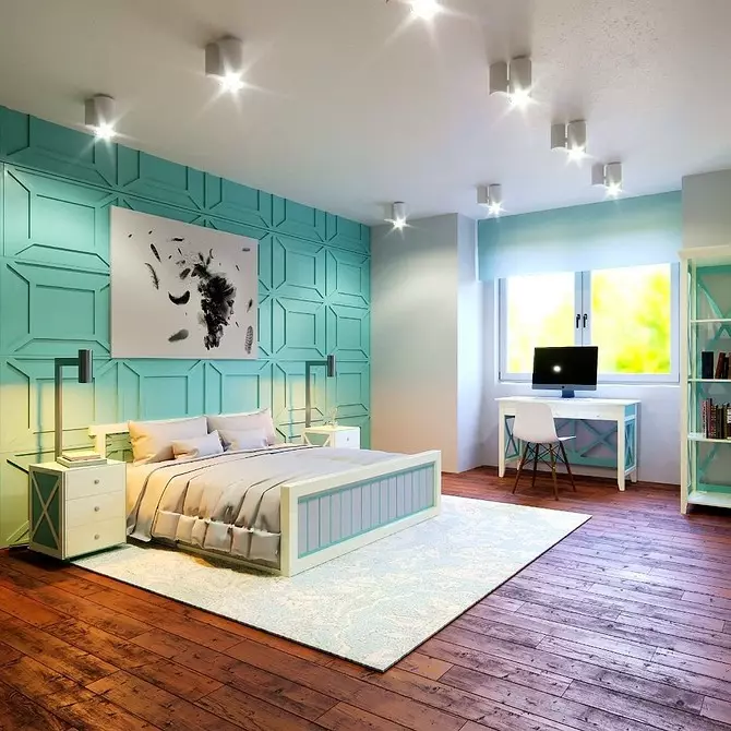 Turquoise kleur in slaapkamer interieur: 70 frisse ideeën met foto's 9773_114