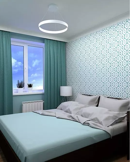 Turkoosi väri makuuhuoneen sisätilassa: 70 Tuoreet ideat valokuvilla 9773_115