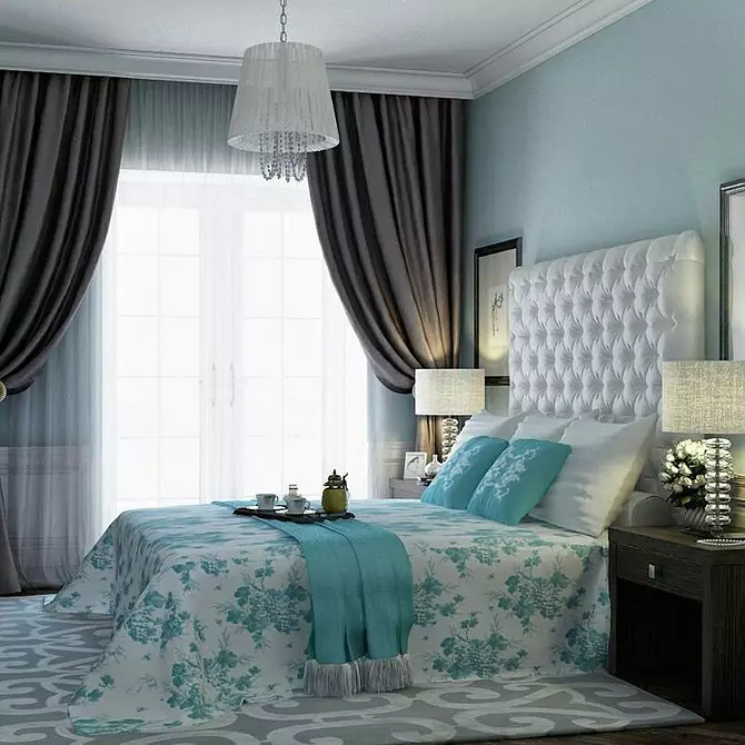 Тюркоазен цвят в спалнята Интериор: 70 нови идеи със снимки 9773_12