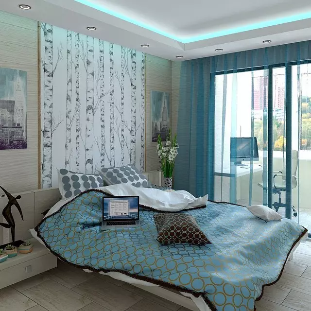 Turkusowy kolor w sypialni wnętrze: 70 świeży pomysły ze zdjęciami 9773_13