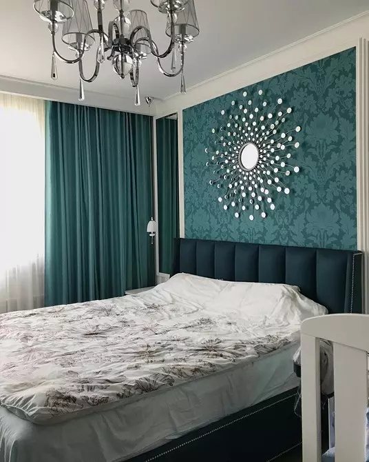 Тюркоазен цвят в спалнята Интериор: 70 нови идеи със снимки 9773_130