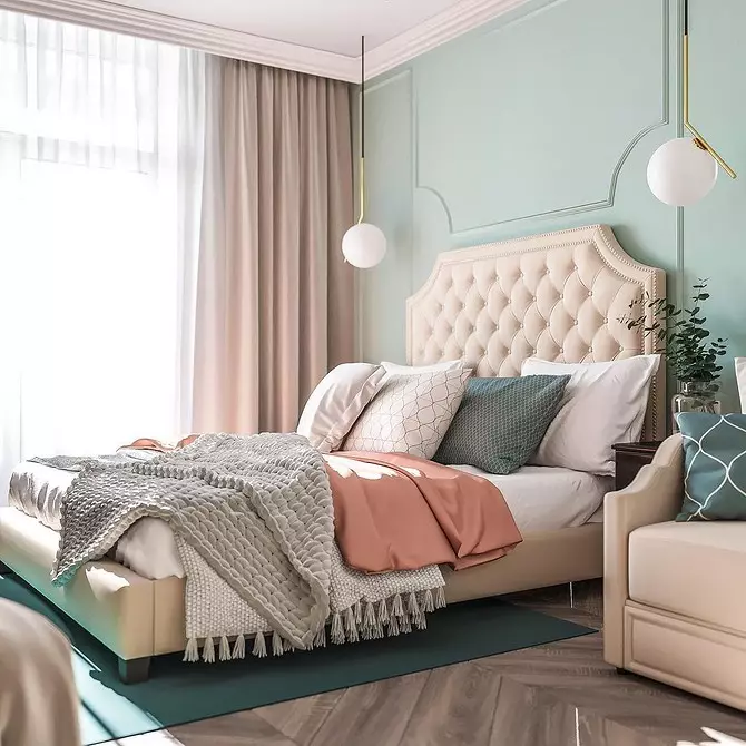 Turkoosi väri makuuhuoneen sisätilassa: 70 Tuoreet ideat valokuvilla 9773_136