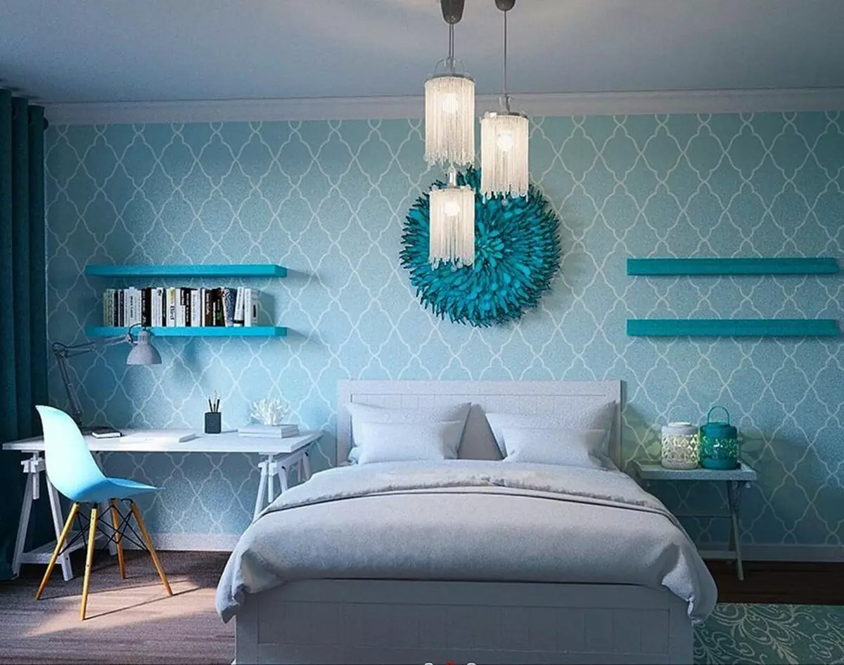 Turkusowy kolor w sypialni wnętrze: 70 świeży pomysły ze zdjęciami 9773_14