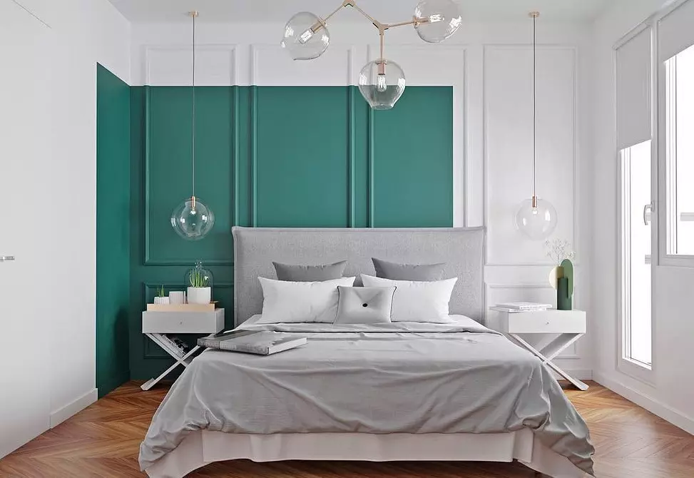 Warna pirus dalam interior kamar tidur: 70 ide segar dengan foto 9773_19