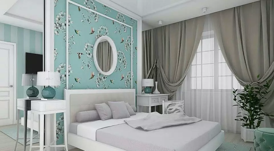 Turkusowy kolor w sypialni wnętrze: 70 świeży pomysły ze zdjęciami