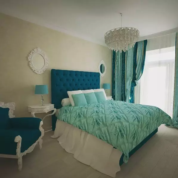 Turquoise kleur in slaapkamer binneland: 70 vars idees met foto's 9773_29