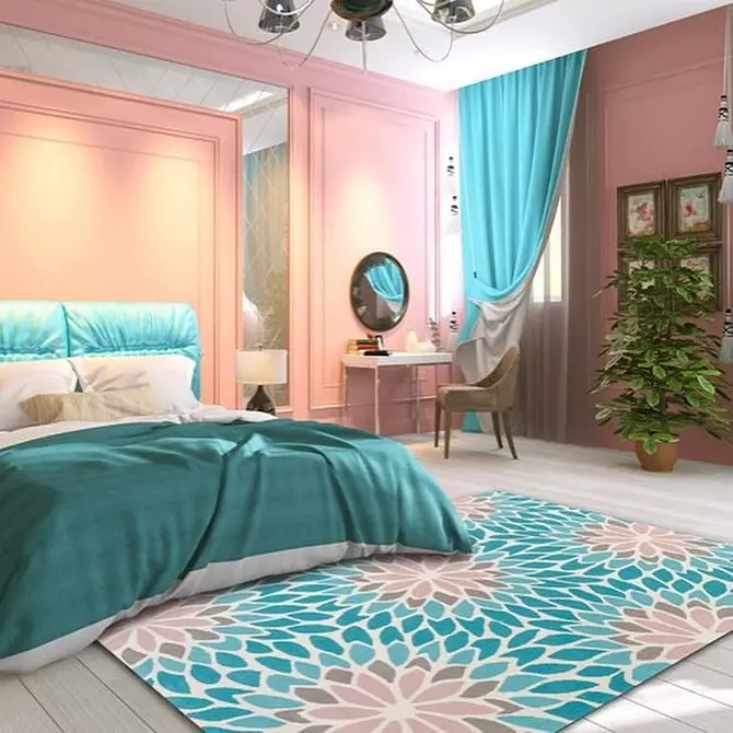 Warna pirus dalam interior kamar tidur: 70 ide segar dengan foto 9773_30