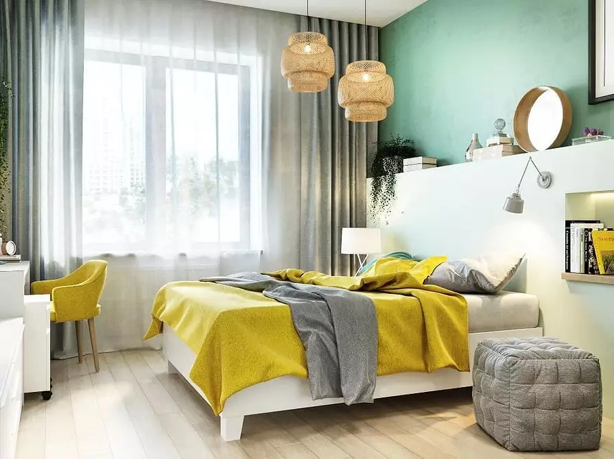 Turquoise kleur in slaapkamer interieur: 70 frisse ideeën met foto's 9773_36