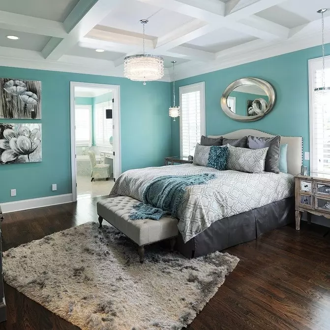 Warna pirus dalam interior kamar tidur: 70 ide segar dengan foto 9773_38