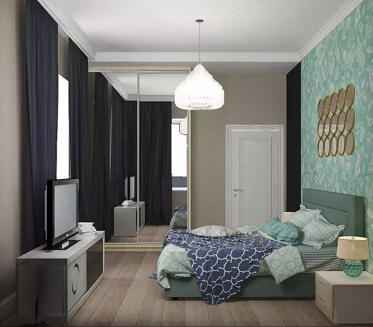 Warna pirus dalam interior kamar tidur: 70 ide segar dengan foto 9773_39