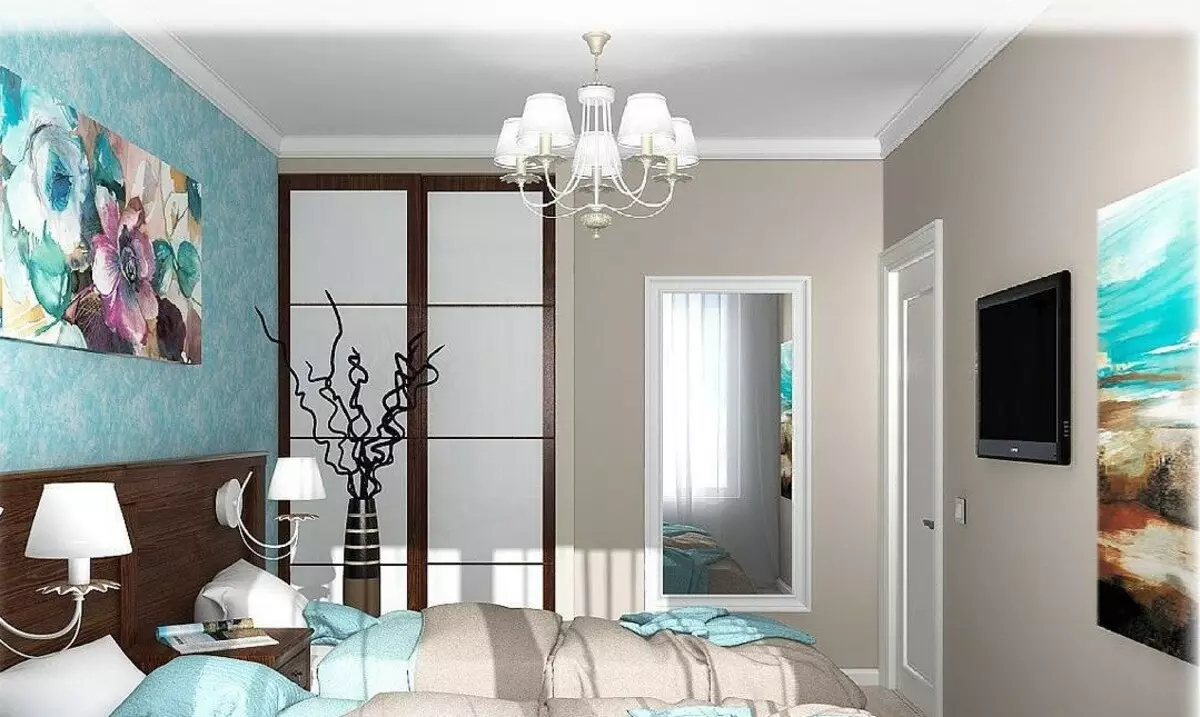 Turkoosi väri makuuhuoneen sisätilassa: 70 Tuoreet ideat valokuvilla 9773_54