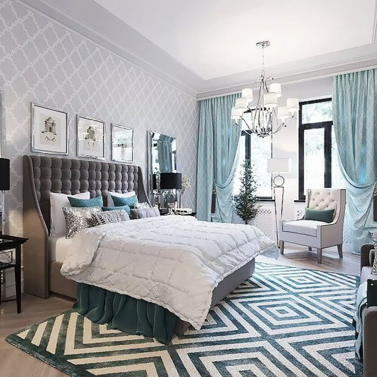 Turquoise kleur in slaapkamer interieur: 70 frisse ideeën met foto's 9773_58