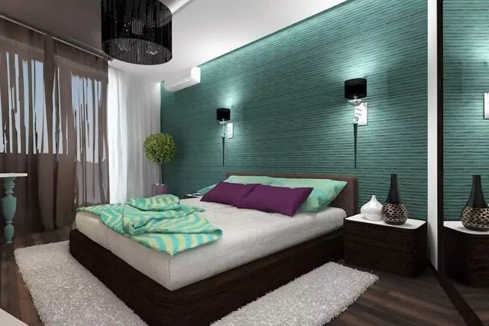 Тюркоазен цвят в спалнята Интериор: 70 нови идеи със снимки 9773_70