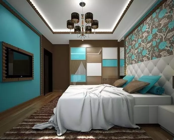 Warna pirus dalam interior kamar tidur: 70 ide segar dengan foto 9773_72