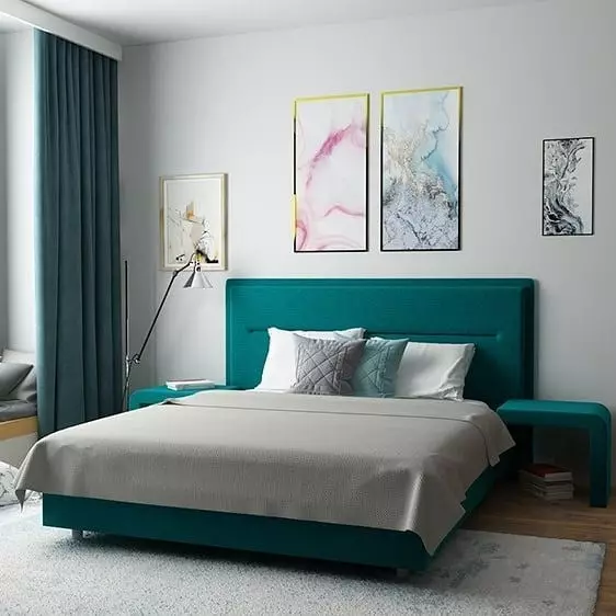 Тюркоазен цвят в спалнята Интериор: 70 нови идеи със снимки 9773_85