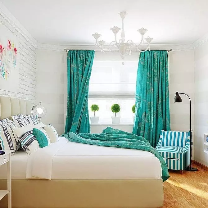 Turkoosi väri makuuhuoneen sisätilassa: 70 Tuoreet ideat valokuvilla 9773_94