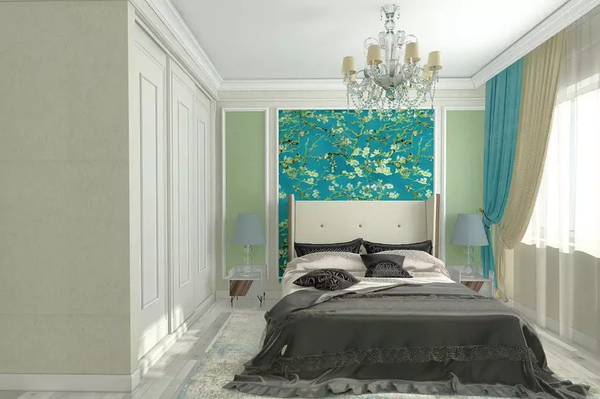 寝室のインテリアのターコイズ色の色：写真と70の新鮮なアイデア 9773_99