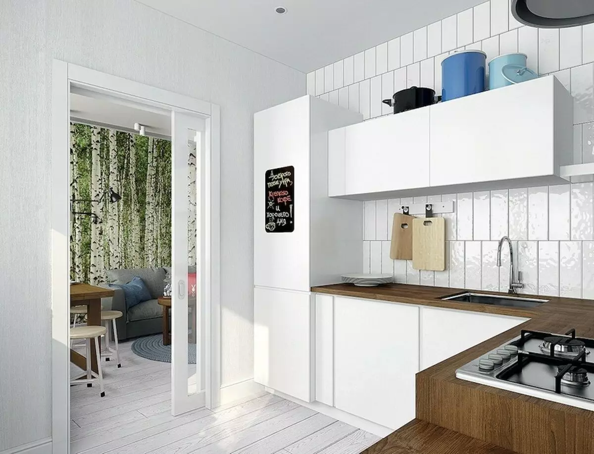 Diseño de apartamentos con énfasis en un árbol: Tableros en el dormitorio y abedul en la sala de estar. 9774_9