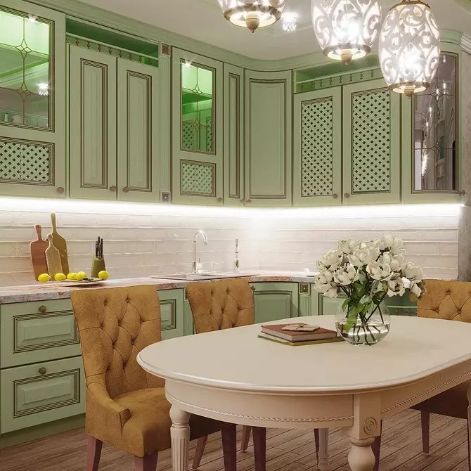 NeoClassic Style Kitchen: 70 vebijarkên sêwiranê bi wêne û serişteyên li ser sêwiranê 9805_17