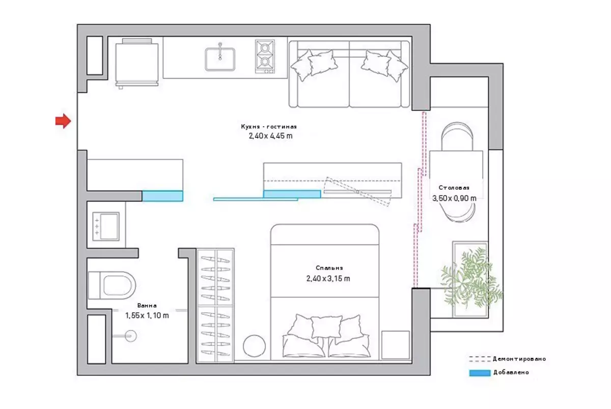 9 Opsionet e dizajnit për apartament-studio 25 sq.m dhe fotot që mund të frymëzohen 9843_108