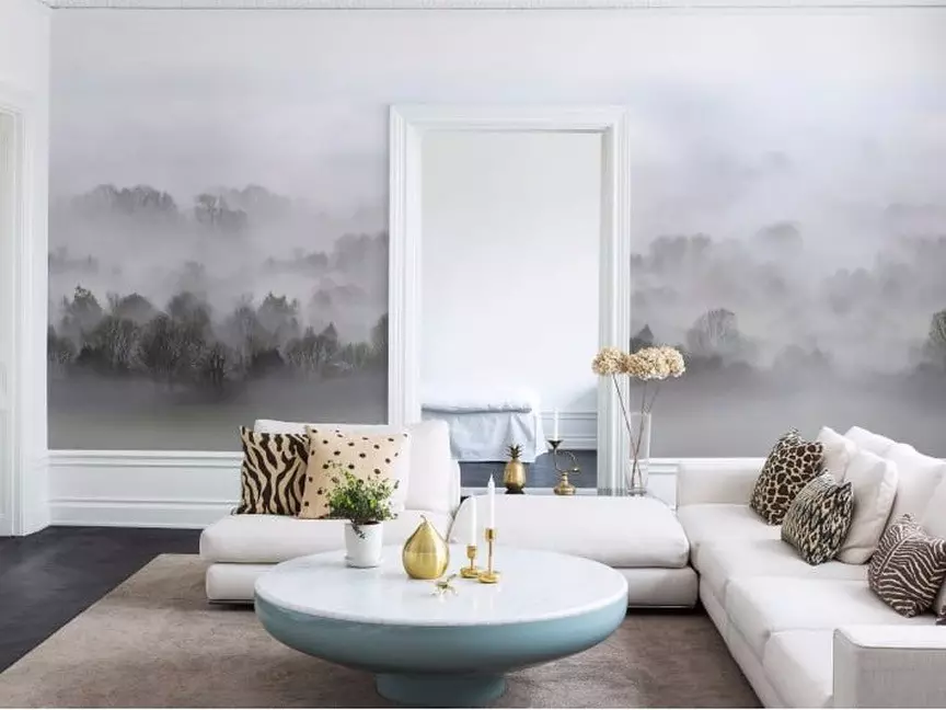Vægmaleri i stuen interiør: 60 + smukke løsninger 9888_9