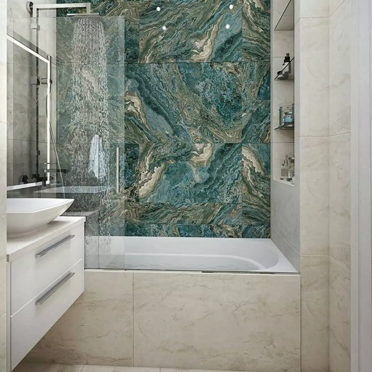 Hoe om 'n badkamer teël te kies: Vergelyk groottes, kleur en ontwerp 9919_67