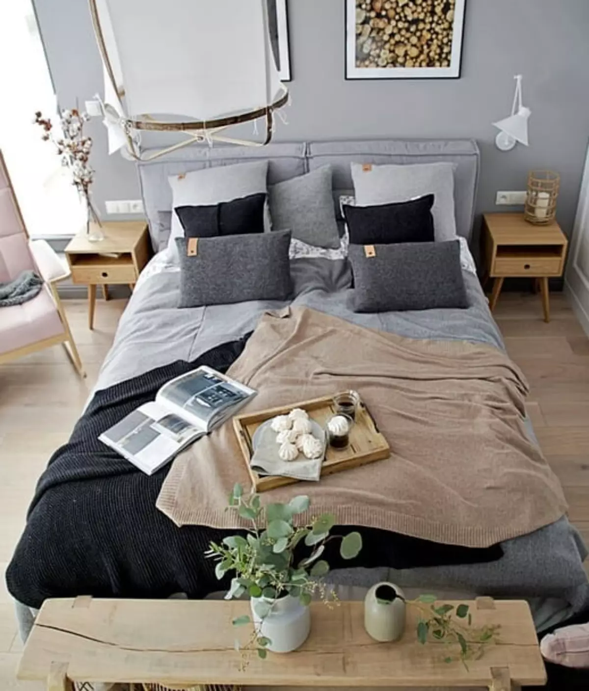 Skandinaviško stiliaus miegamajame Interjeras: 50 Gražūs pavyzdžiai 9947_62