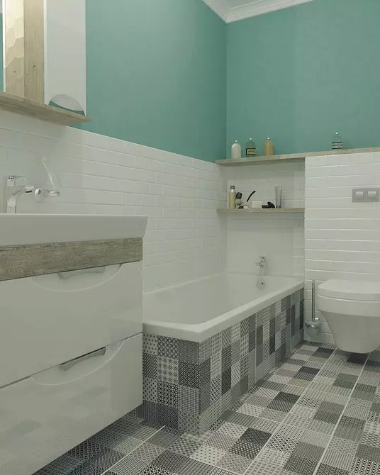 Desain kamar mandi digabungake karo jamban: Tips Pendian lan 70+ pilihan sing sukses 9974_10