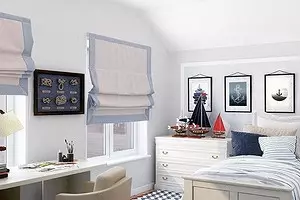 Kies korte gordijnen naar de vensterbank in de slaapkamer: 50 beste opties met foto's 9978_1