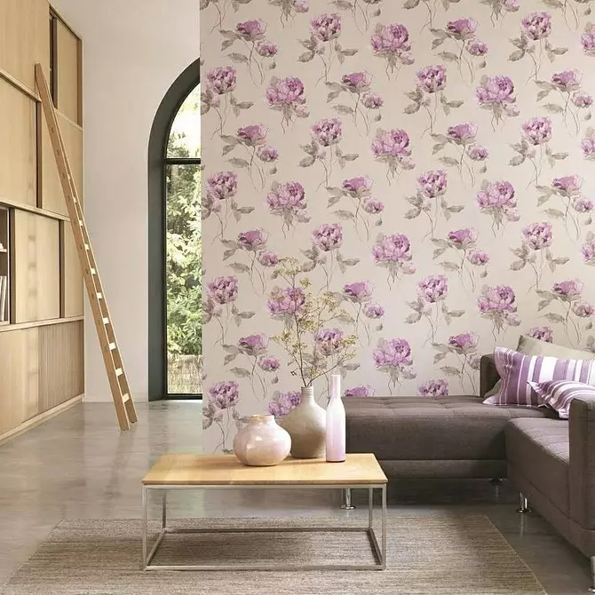 Cara milih wallpaper ing ruang tamu, mirsani aturan desain interior 9985_26