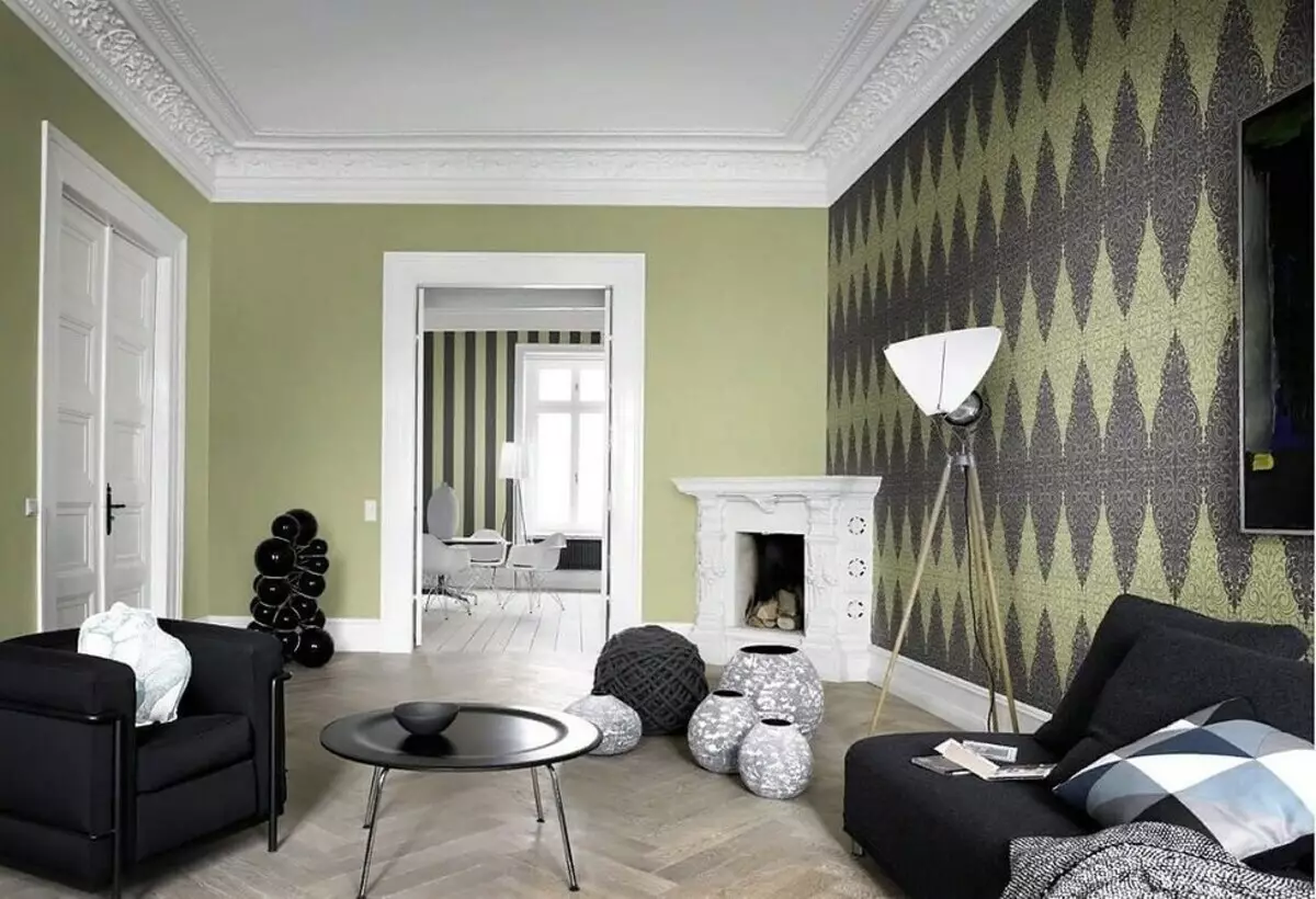 Como elixir papel de parede na sala de estar, observando as regras de deseño de interiores 9985_45